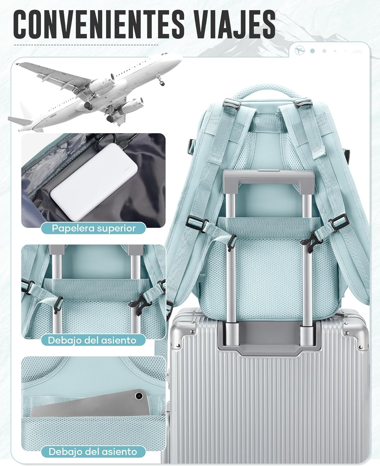 Mochila De Viaje Al Vacío Con Bomba, Impermeable Mochila De Compresión Al Vacío, Mochila Viaje Cabina 42X30X20 Ryanair Con Sistema De Compresión Hombre Y Mujer Azul Claro