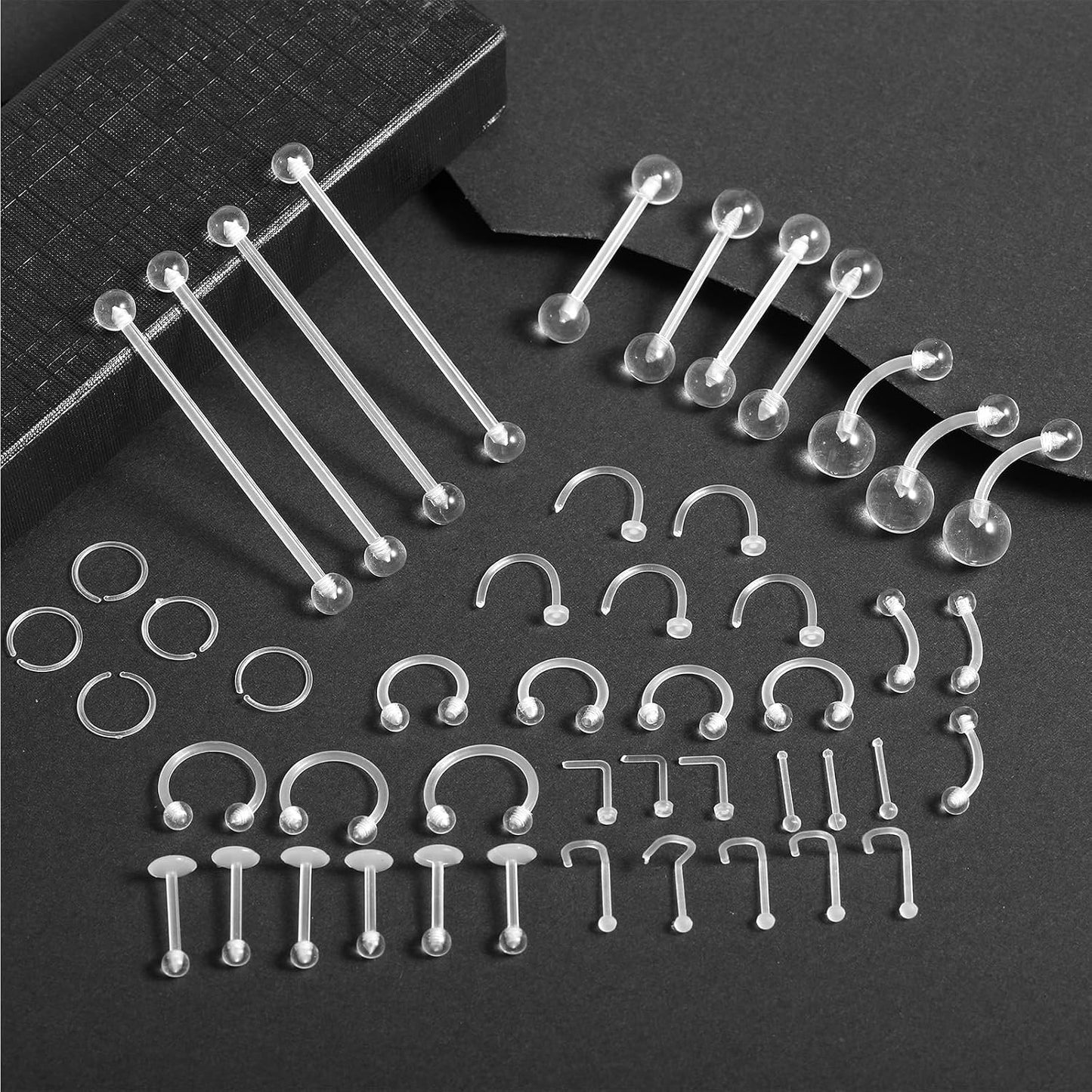 Juego De 48 Retenedores De Piercing Transparentes De Acrílico, Para Nariz, Lengua, Ombligo, Piercing De Pezón, Piercing Transparente, Joyería Para Cejas, Cartílago, Tragus, Labio, Tabique, Aro Para