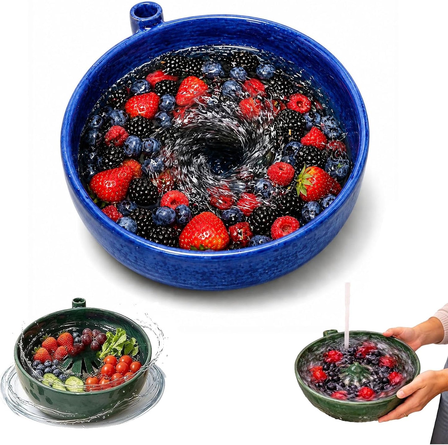 Self Spinning Berry Bowl with Drain Holes, Berry Washing Bowl and Fruit Washer Colander for Strawberries, Blueberries, Grapes, Cherry Tomatoes and Small Produce (White)