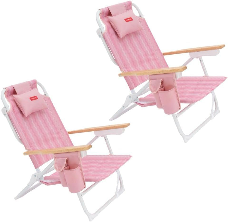 Flamingueo Silla Playa Plegable - Reclinable 5 Posiciones - Agujero Cabeza Y Brazos - Reposapiés 3 Posicones - Asas Mochila - Bolsillo Insulado Y Posavasos - Aluminio Y Poliéster - Amarillo