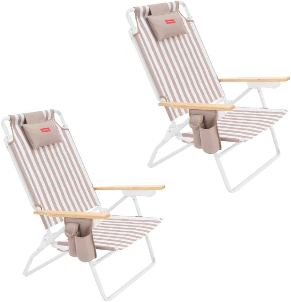 Flamingueo Silla Playa Plegable - Reclinable 5 Posiciones - Agujero Cabeza Y Brazos - Reposapiés 3 Posicones - Asas Mochila - Bolsillo Insulado Y Posavasos - Aluminio Y Poliéster - Amarillo