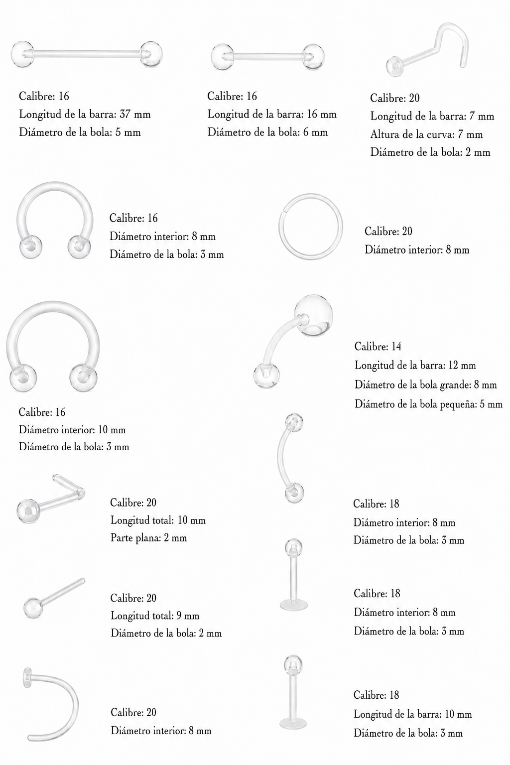 48 Piercings Acrílicos Transparentes