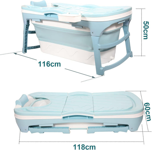 Bañera Plegable Para Adultos, 118 X 60 X 50 Cm, Bañera Móvil Plegable Portátil Con Cubierta Y Cesta De Jabón, Para Baño Y Ducha - Azul