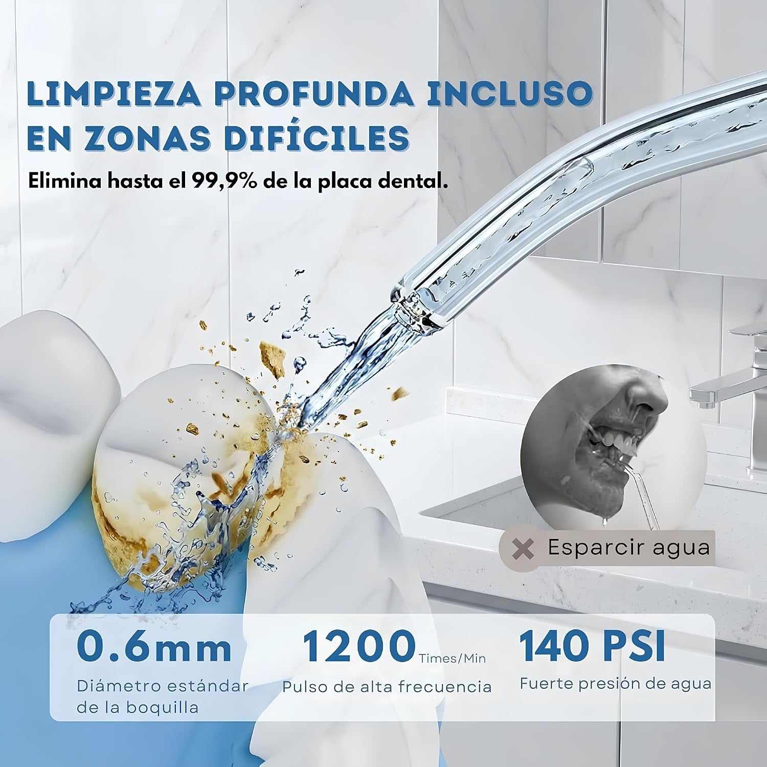 Irrigador Dental Portatil 140 Ml - Irrigador Dental Viaje IPX7 Con 3 Modos Y 4 Boquillas | Mini Irrigador Bucal Recargable Eliminador De Sarro, Limpiador De Dientes Y Encías Para Casa, Viajes (Negro)