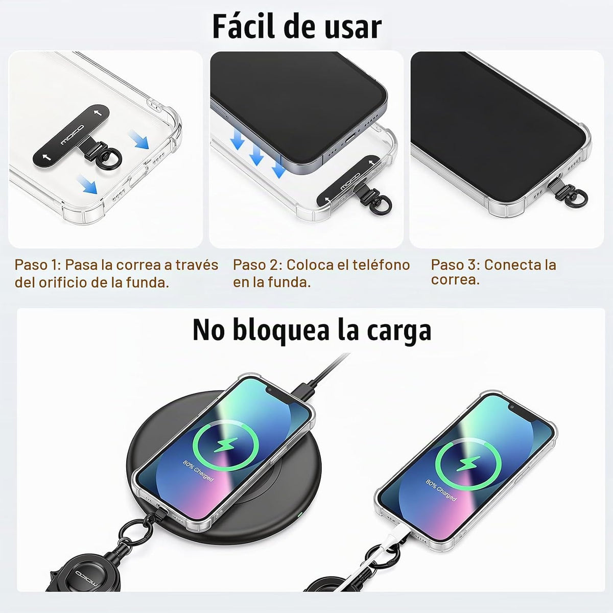 Moko Cuerda Para Movil Retráctil Antirrobo, Negro