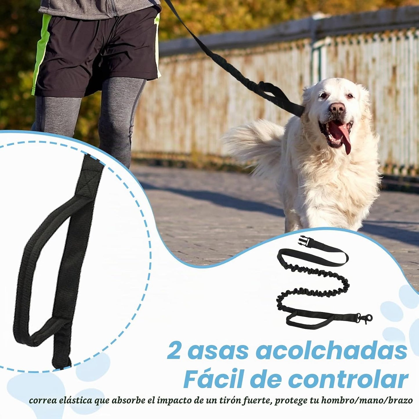 Correa Perro Cintura, 1.25 M-2.2 M Belt Perro Manos Libres Elástica Con Bolsillo, Correa Running Perro Belt, Con Costuras Reflectantes, Para Entrenar, Caminar, Trotar Y Correr Con Tu Mascota
