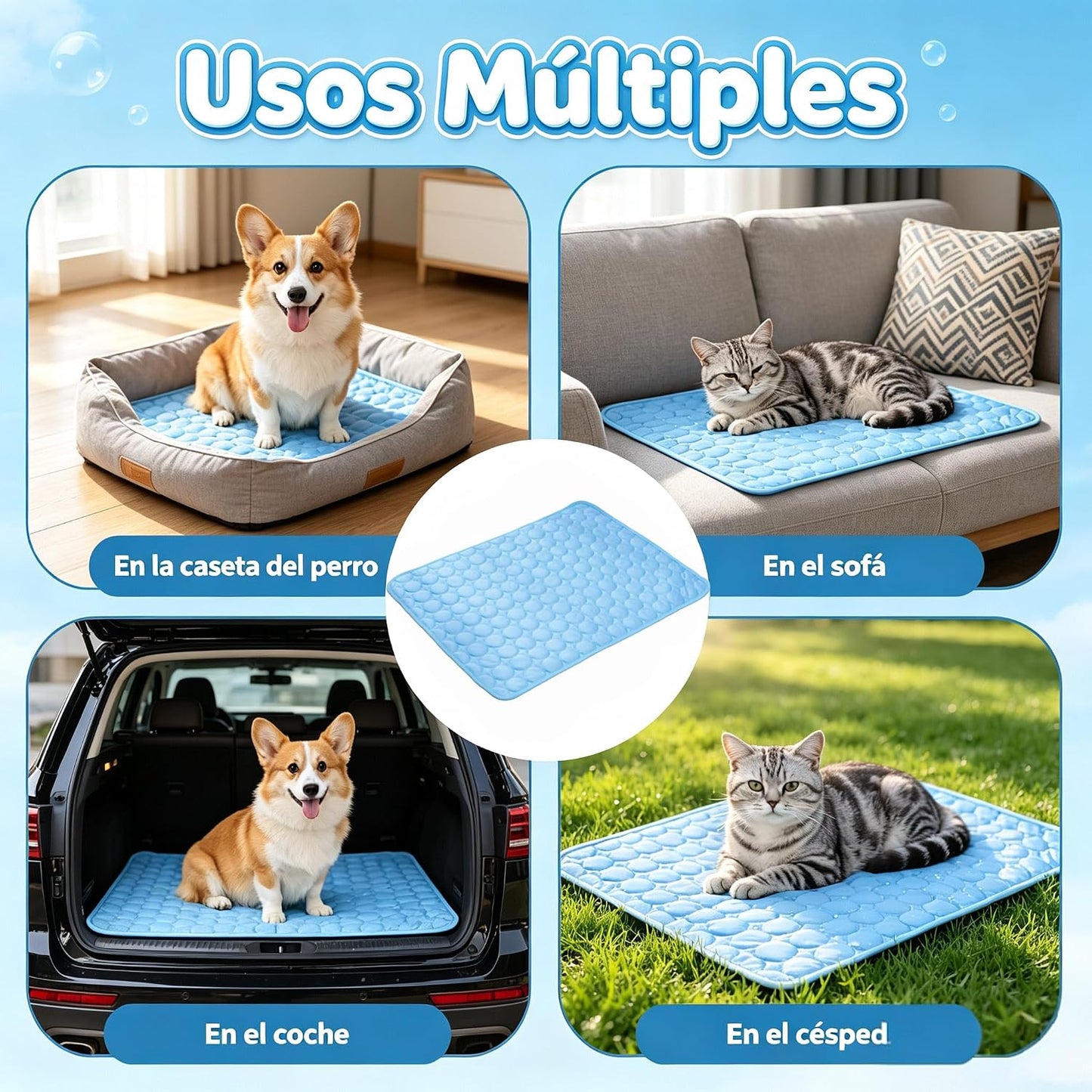 Manta Refrescante Para Perros Alfombrilla Refrescante Perro Gatos Esterilla Refrigerante Autorefrigerante Mascotas Manta Fria Lavable Antideslizante Portátil Para Interior Exterior,Coche,Viajes 18