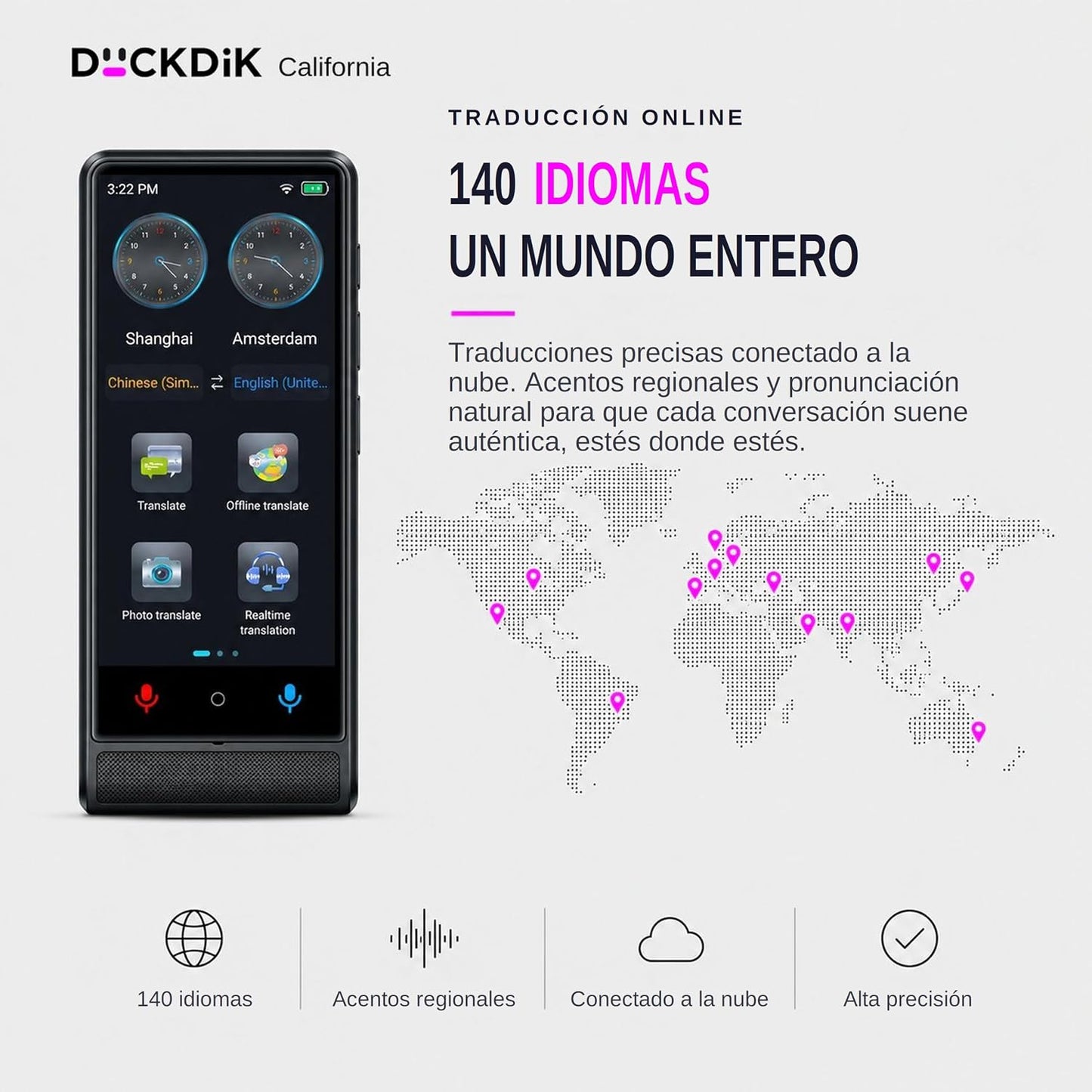 California, Traductor De Idiomas Instantáneo De Voz 2026, Sin Wifi Sin Datos, Pantalla Táctil 4 Pulgadas, Aleación De Aluminio, 142 Idiomas Online 22 Offline, Traductor Con IA
