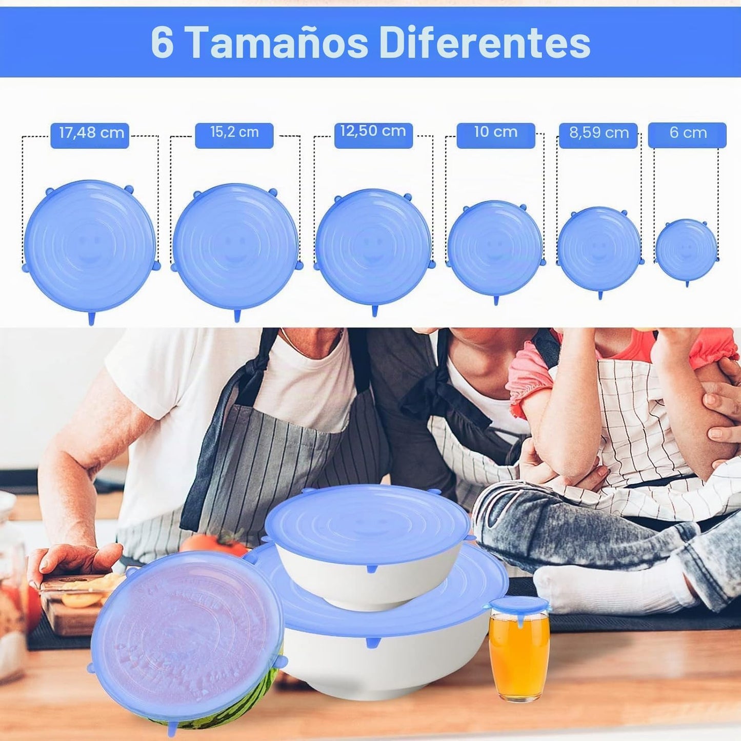 Tapas De Silicona Elásticas, Juego De 6 Unidades, Tapas Reutilizables De Silicona Para Almacenar Y Sellar Alimentos