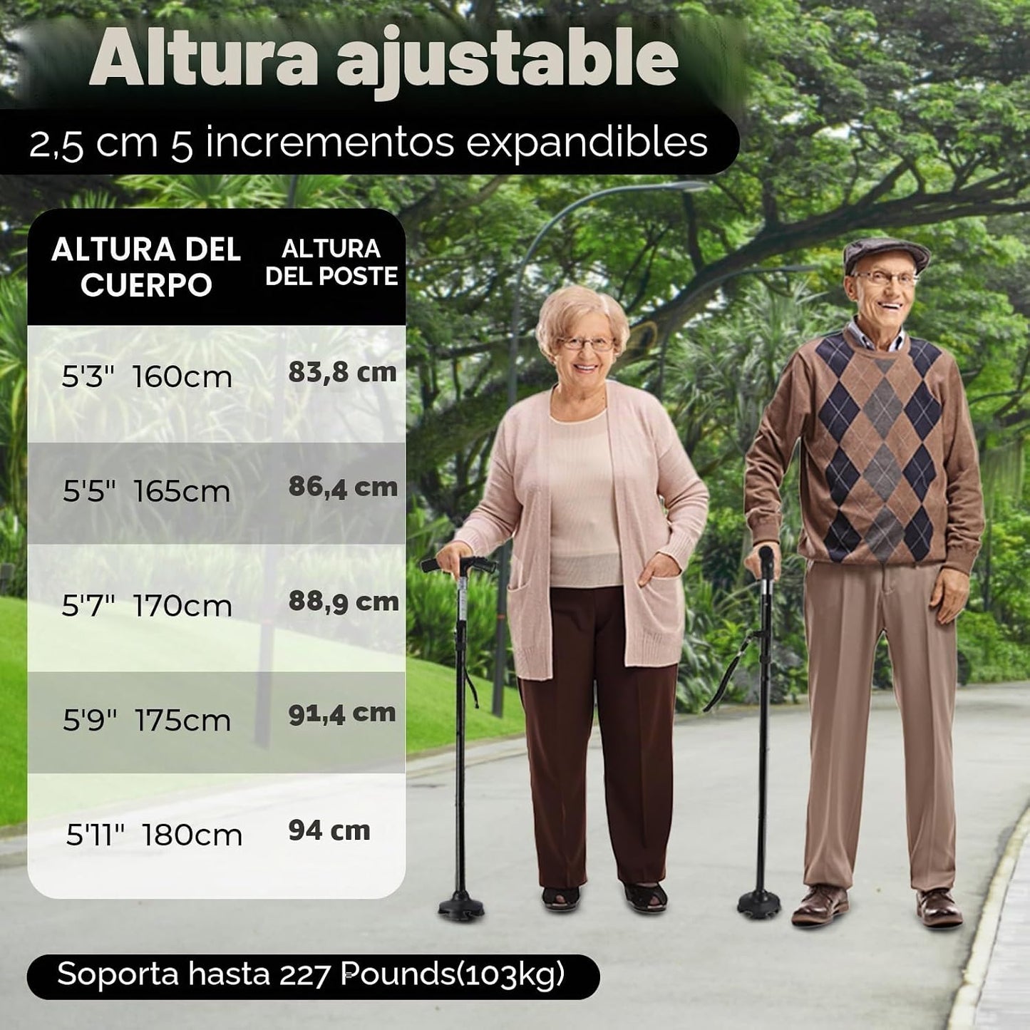 Bastón Plegable Con Luz LED, Ohuhu Bastones Para Mayores Hombr Ajustable En Altura Ligero Palo Plegable Bastón No Deslizamiento Con Mango En T Y Base Pivotante, Unisex Adulto