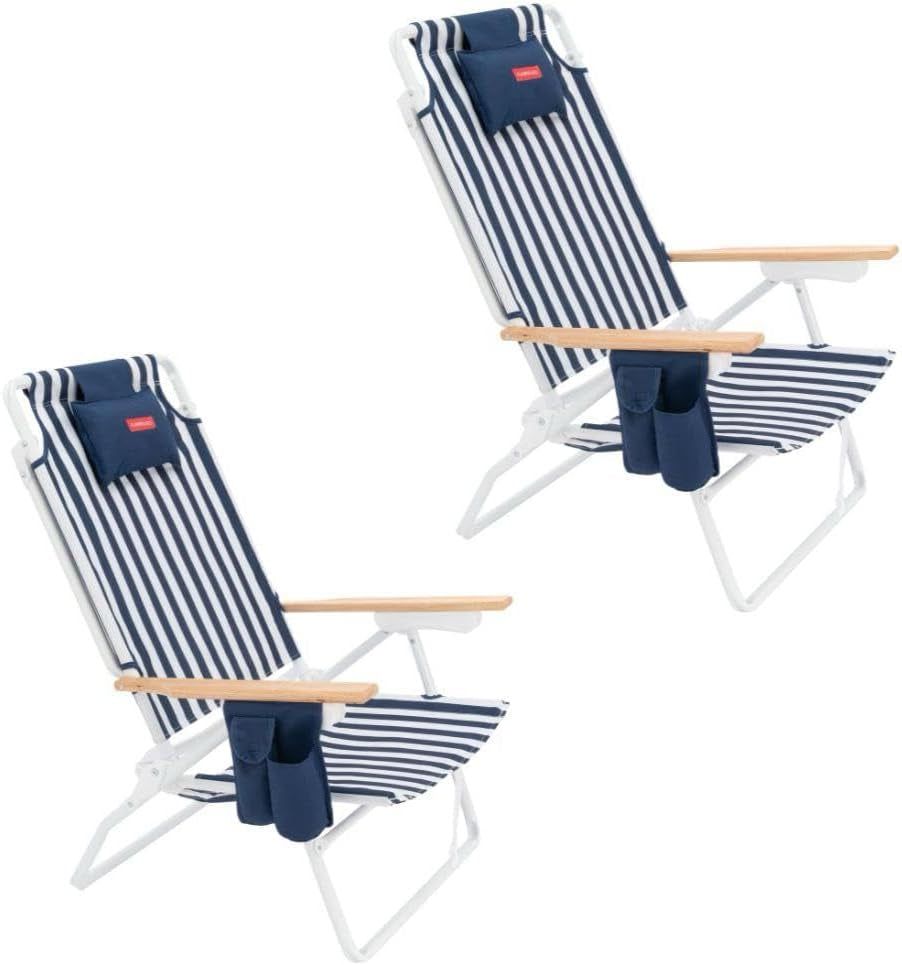 Flamingueo Silla Playa Plegable - Reclinable 5 Posiciones - Agujero Cabeza Y Brazos - Reposapiés 3 Posicones - Asas Mochila - Bolsillo Insulado Y Posavasos - Aluminio Y Poliéster - Amarillo