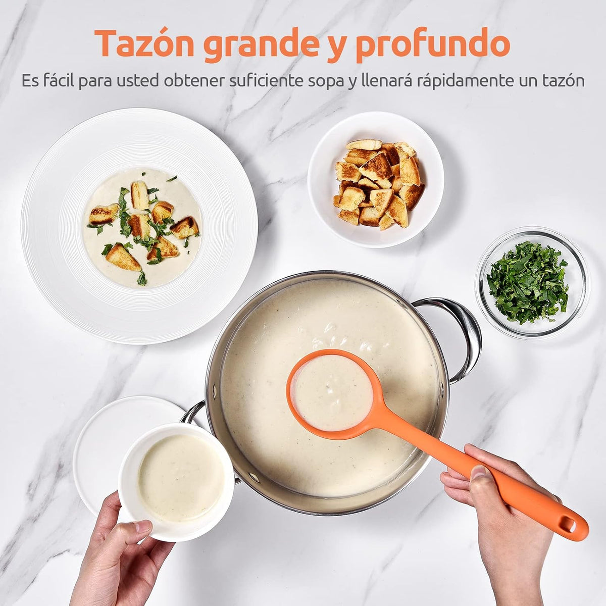 U-Taste 34 Cm Cucharón Silicona Sopa, Resistente Calor 315℃, Naranja