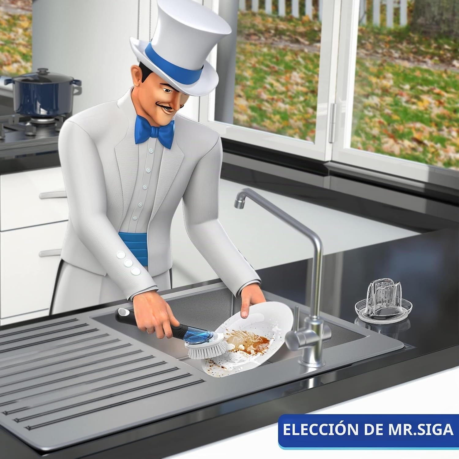 MR.SIGA Cepillo De Repuesto Para Cepillos De Lavavajillas Con Dispensador De Jabón, Paquete De 4