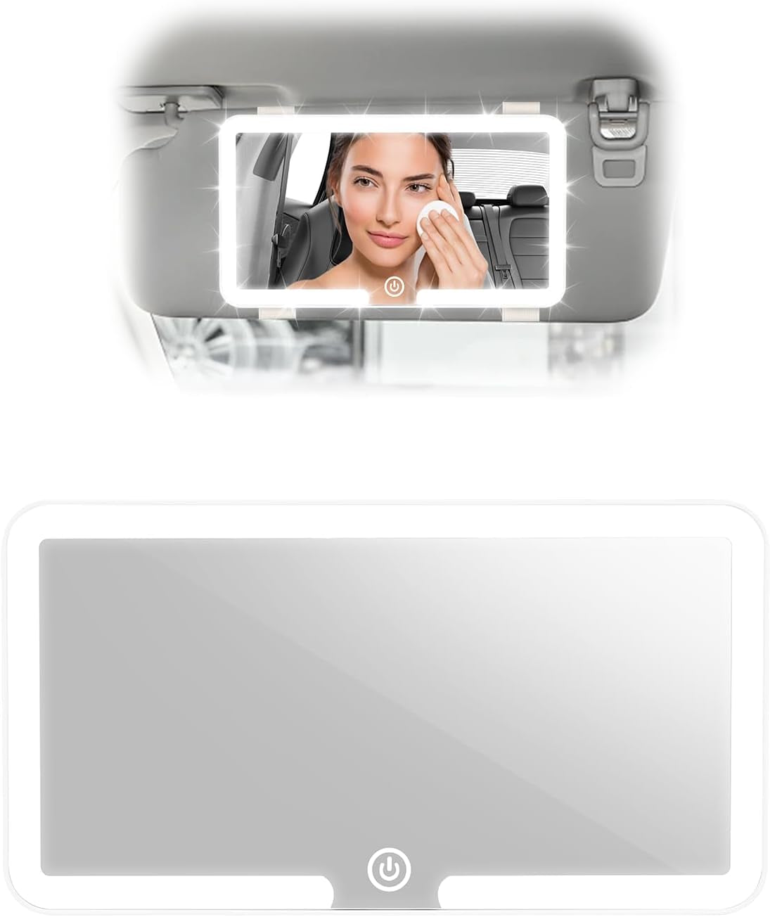 Espejo Coche Led,Espejo Parasol Coche,Recargable,Espejos Maquillaje Con 3 Modos De Luz Y Pantalla Táctil,Cosmético Sombreado,Para Todos Los Coches (Blanco)