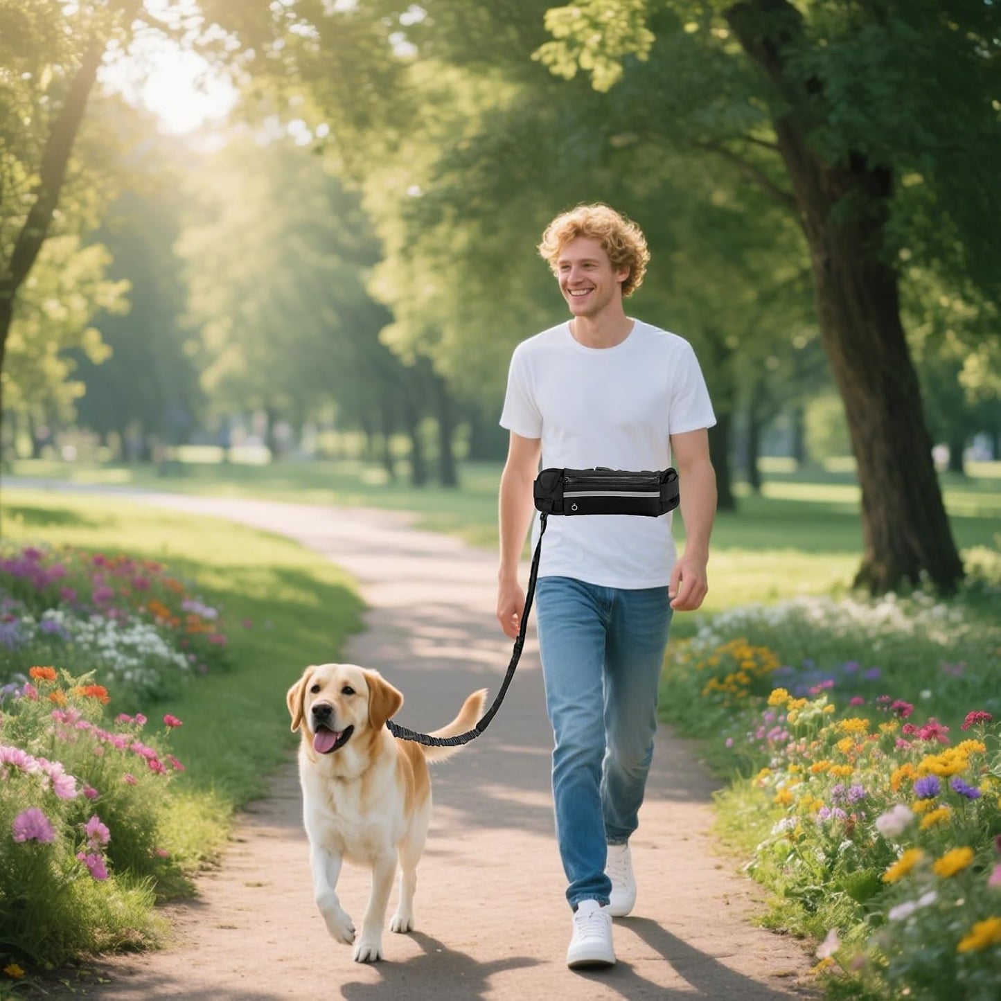 Correa Perro Cintura, 1.25 M-2.2 M Belt Perro Manos Libres Elástica Con Bolsillo, Correa Running Perro Belt, Con Costuras Reflectantes, Para Entrenar, Caminar, Trotar Y Correr Con Tu Mascota