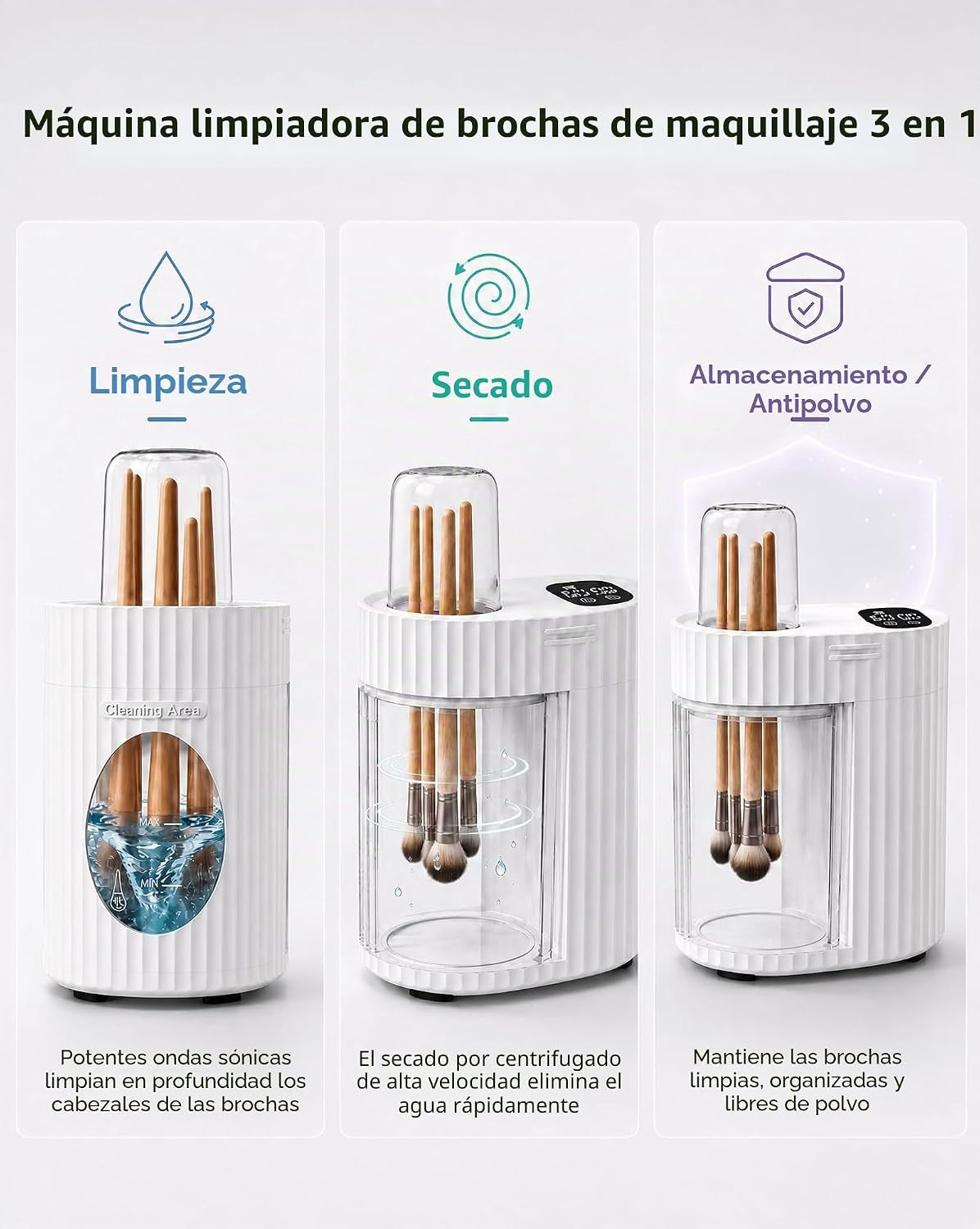 Limpiador Y Secador Eléctrico 3 En 1 Para Brochas De Maquillaje, Máquina Automática USB De Limpieza Profunda, Limpieza Y Secado Rápido Portátil [Sin Quitar Las Brochas]