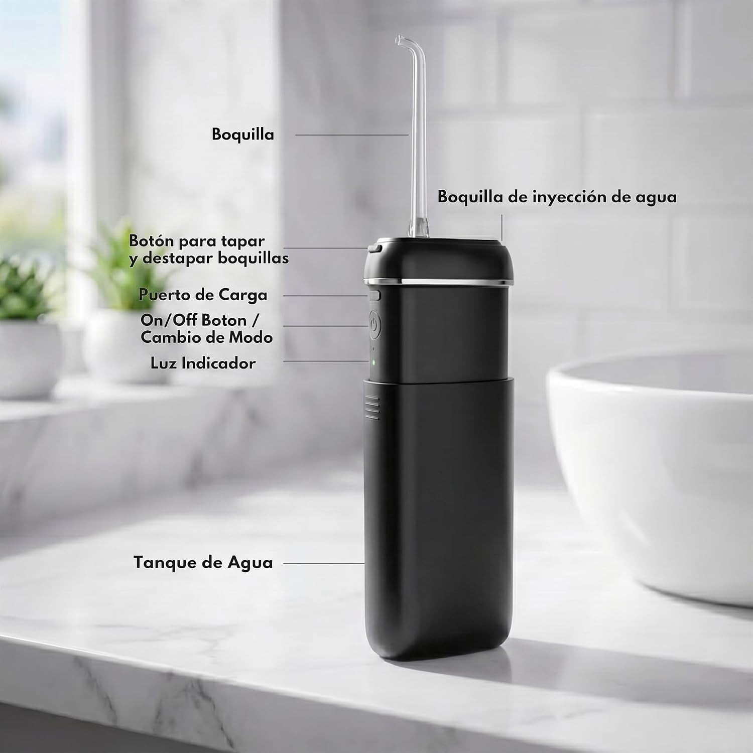 Irrigador Dental Portatil 140 Ml - Irrigador Dental Viaje IPX7 Con 3 Modos Y 4 Boquillas | Mini Irrigador Bucal Recargable Eliminador De Sarro, Limpiador De Dientes Y Encías Para Casa, Viajes (Negro)