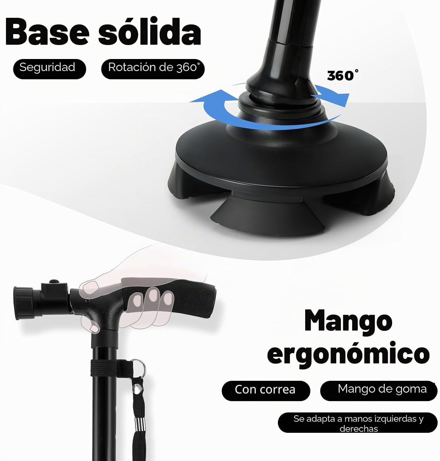 Bastón Plegable Con Luz LED, Ohuhu Bastones Para Mayores Hombr Ajustable En Altura Ligero Palo Plegable Bastón No Deslizamiento Con Mango En T Y Base Pivotante, Unisex Adulto