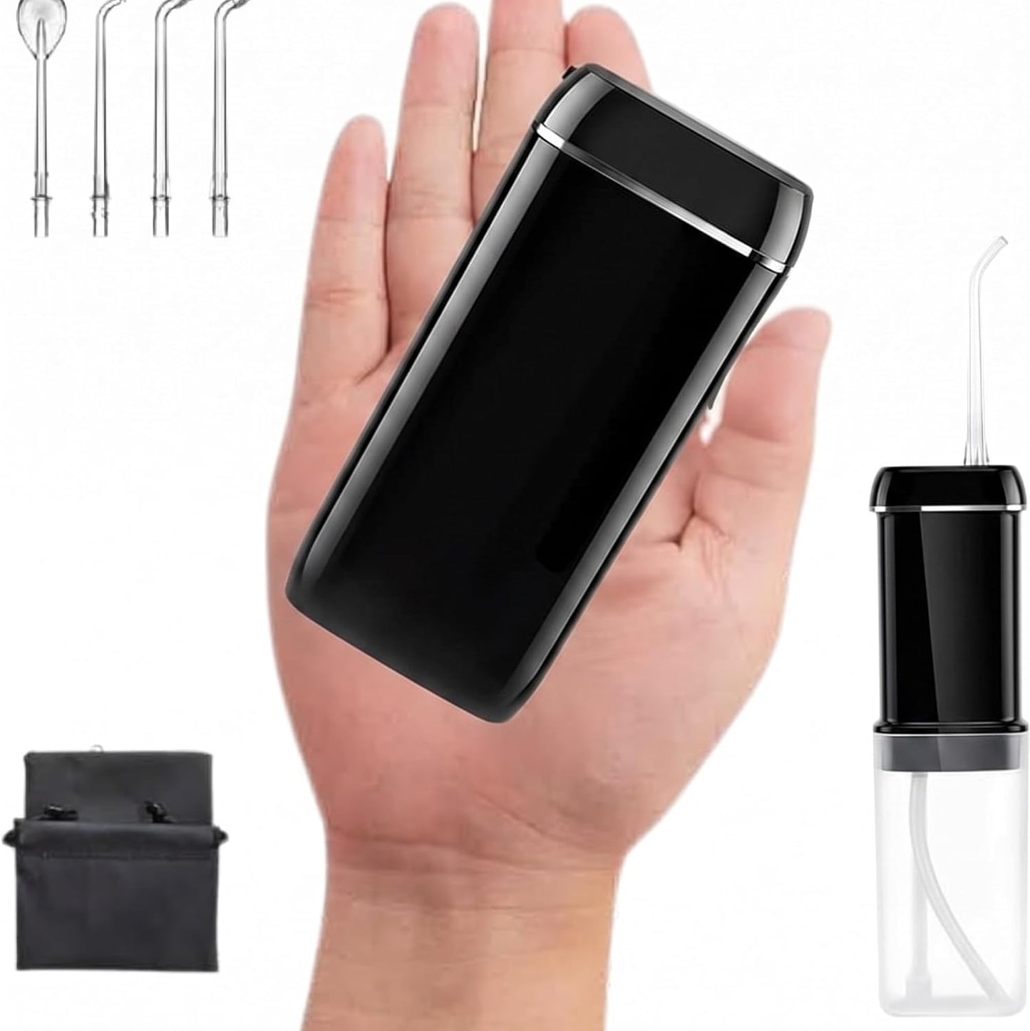 Irrigador Dental Portatil 140 Ml - Irrigador Dental Viaje IPX7 Con 3 Modos Y 4 Boquillas | Mini Irrigador Bucal Recargable Eliminador De Sarro, Limpiador De Dientes Y Encías Para Casa, Viajes (Negro)