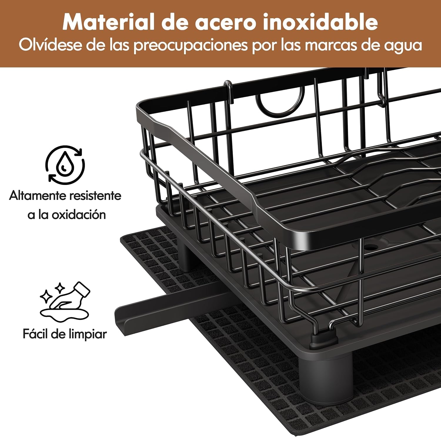 Majalis Escurreplatos Acero Inoxidable Con Drenaje, Escurridor De Platos Con Desagüe Automático De Cocina, Escurridor Platos Con Soporte Para Utensilios, Tabla De Cortar, Portavasos, 2 Niveles, Negro
