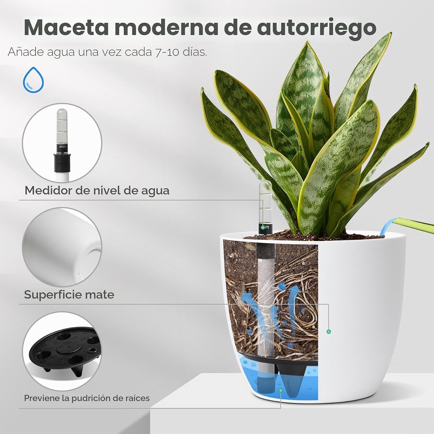 T4U Maceta De Autorriego 18 Cm Pack De 4 Para Interior Y Exterior Blanco | Depósito Interior, Riego Reducido, Raíces Hidratadas, Flores, Hierbas, Alféizar,Jardín, Regalo Para Jardineros
