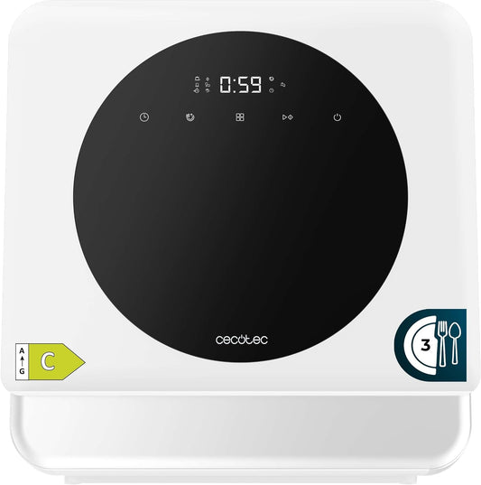 Cecotec Lavavajillas Compacto Libre Instalación Sobremesa Bolero Aguazero 1100. 3 Cubiertos, Bajo Consumo, 6 Programas, Touch Control Panel, Funciones Como Long Storage Y Delay Start, Blanco